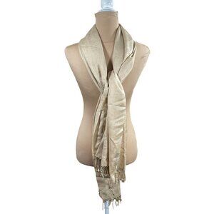 aW Accessories Wool Blend Scarf Wrap Cream Tan Fringe